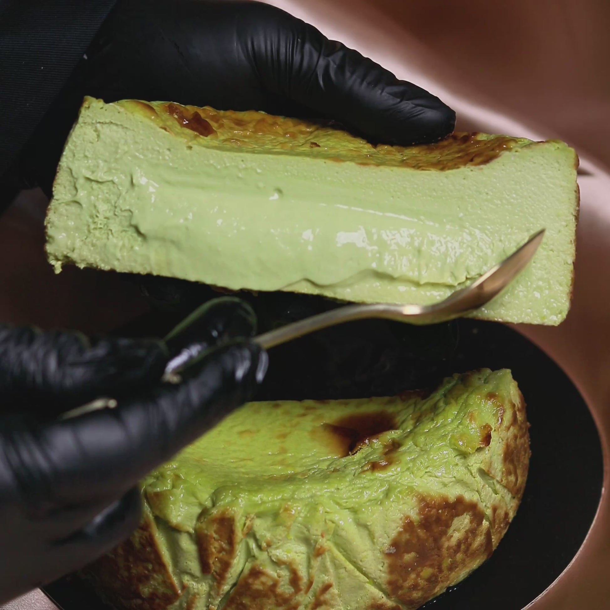 Handmade Matcha Basque cheesecake with caramelized top and creamy center – Bite Cheesecakes San Diego