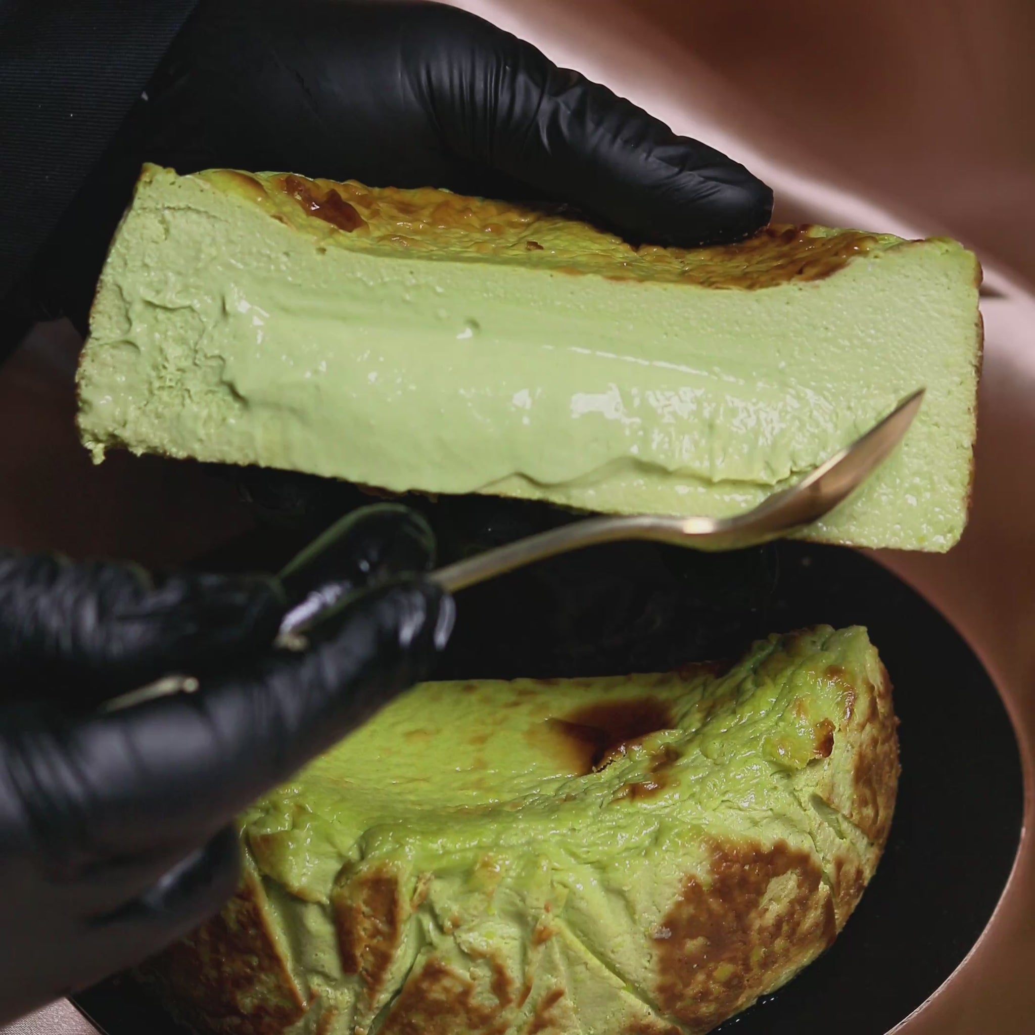 Handmade Matcha Basque cheesecake with caramelized top and creamy center – Bite Cheesecakes San Diego